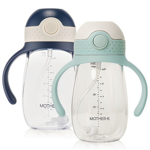 마더케이 유아용 허그 추 빨대컵 300ml x 2종 세트, 민트, 네이비, 1세트, 0.3l