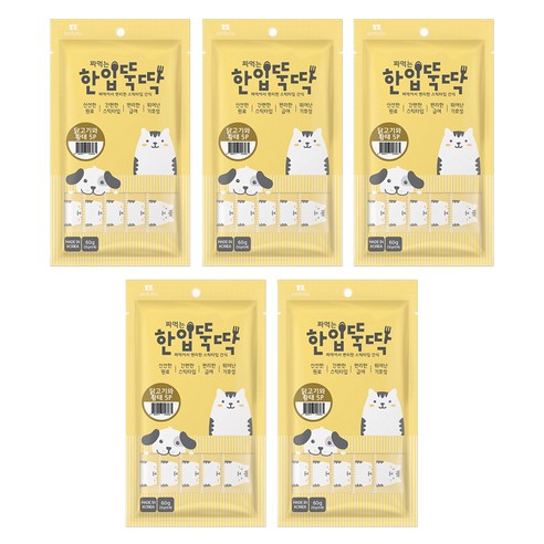 고양이 짜먹는 한입뚝딱 간식 12g x 5p, 닭고기 + 황태 혼합맛, 60g, 5개