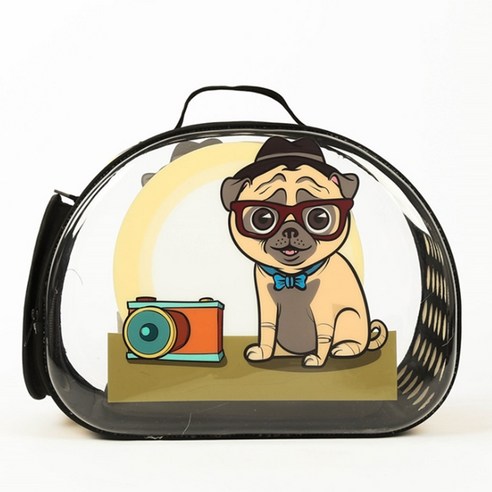 JINHO 반려동물 투명 캐릭터 프린팅 이동 가방, 옐로우 카메라강아지