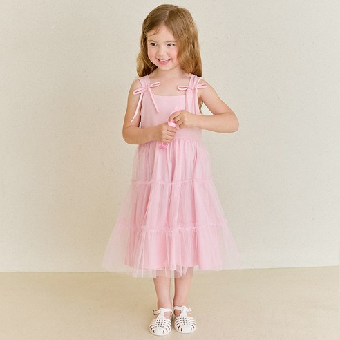 헤이미니 여아용 통기성 리본 엔젤 셔링 원피스
