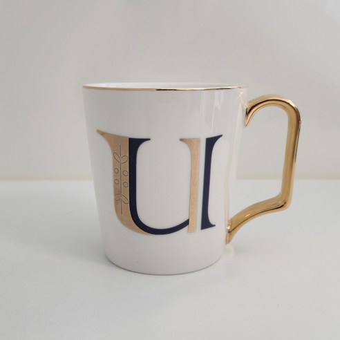 위플립 골드 이니셜 알파벳 머그컵 350ml, U, 1개