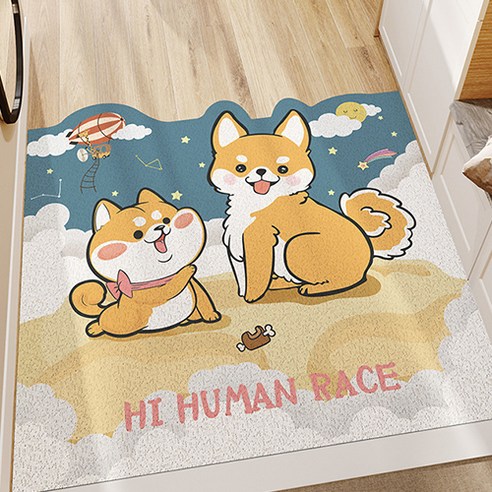 레인보우 시바견 일러스트 PVC 도어 매트, B