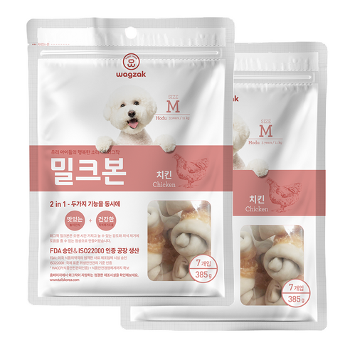 와그작 치킨 밀크본 강아지 덴탈껌 M 385g, 2개
