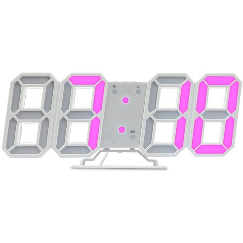 이클아트 무소음 LED 디지털 탁상 벽걸이 시계, 핑크
