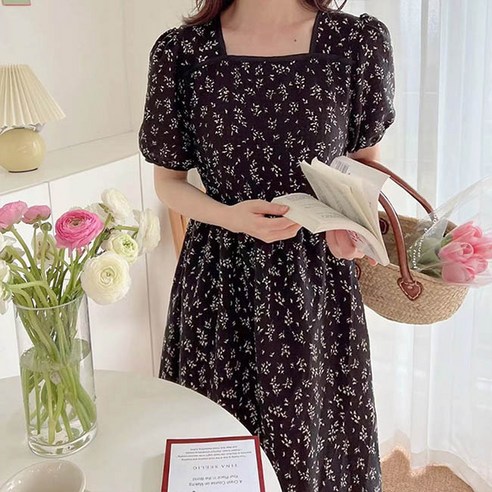 앤드스타일 여성용 시어서커리프 반팔 롱 원피스 262350