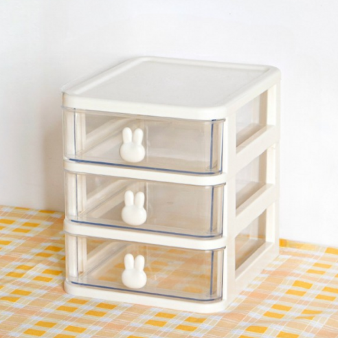   Slow Deco Cute Rabbit Handle Table Mini Drawer, 3-Tier, WHITE