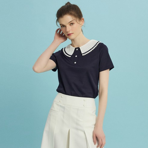 플레이뎁 여성용 Pleated 카라 피케 티셔츠 DEAMB2023M