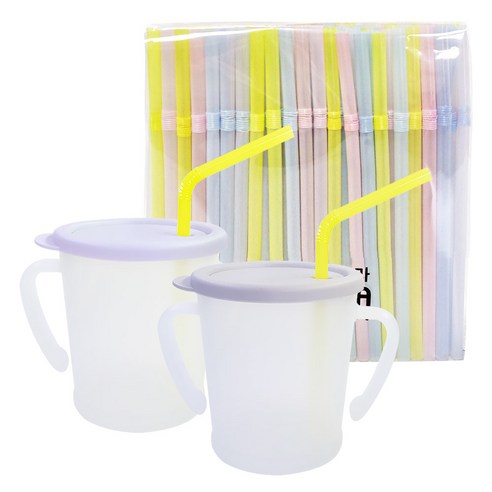 아가프라 뉴매직빨대컵 2p + 빨대 200p, 300ml, 1세트, 라벤더 + 그레이