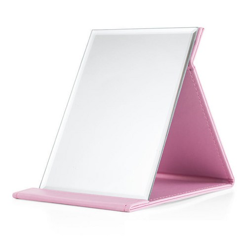 무다스 PU 커버 접이식 휴대용 탁상 거울 초소형, 핑크