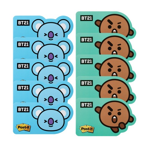 쓰리엠 포스트잇 강한 점착용 모양 노트 2종 세트 654-BT21, 코야, 슈키, 5세트