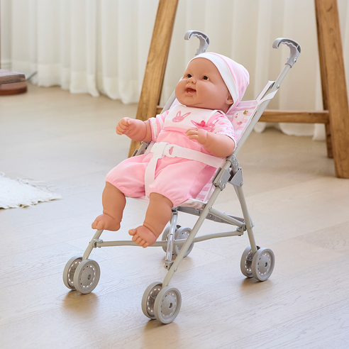 베렝구어 안아주세요 반팔인형 솜바디 50cm + 휴대용 유모차 세트, 핑크, 1세트
