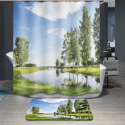 플로즈 북유럽 대자연 방수 샤워 커튼 A04 150 x 180 cm, 1개