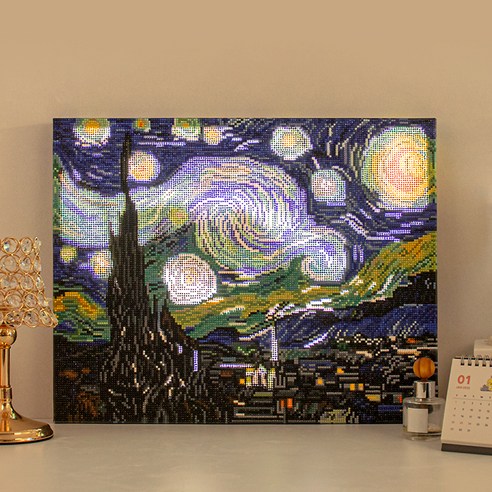 아트조이 DIY LED 캔버스형 보석십자수 40 x 50 cm, 별이 빛나는 밤에, 1개