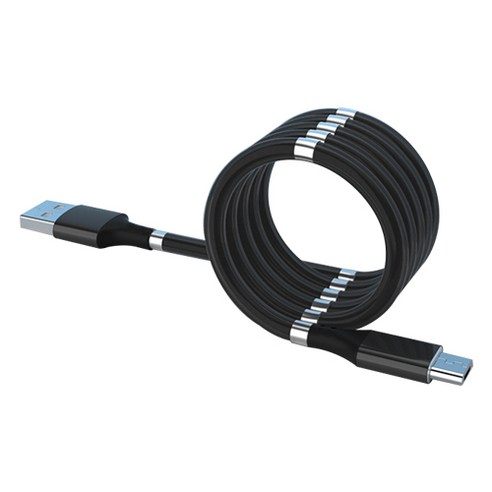 마그네틱 고속충전 USB-마이크로 5핀 3세대 충전 케이블, 0.9m, 블랙