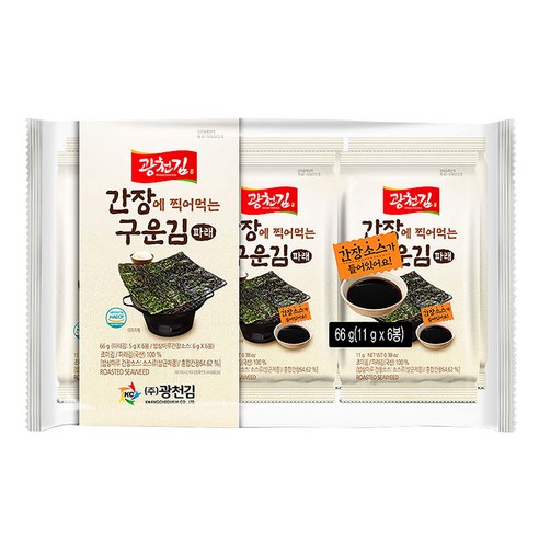 광천김 간장에 찍어먹는 구운 파래 식탁김 + 간장 세트 11g x 6p, 11g, 6개