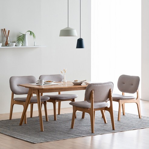 레이디가구 스칸딕 패밀리 고무나무 원목 4인용 1600 와이드형 식탁 + 의자 4p 세트 방문설치, 내추럴 + 오트밀베이지