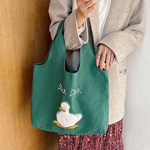 귀여운 오리덕 그려진 데일리 숄더 에코백