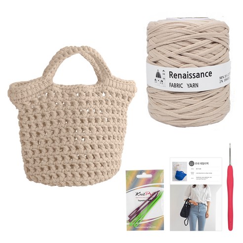 yarna 르네상스 데일리백 DIY 패키지, 베이지(실), 랜덤발송(코바늘), 1세트