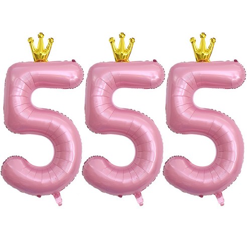 JOYPARTY 숫자 5 왕관 은박풍선 90cm, 핑크, 3개