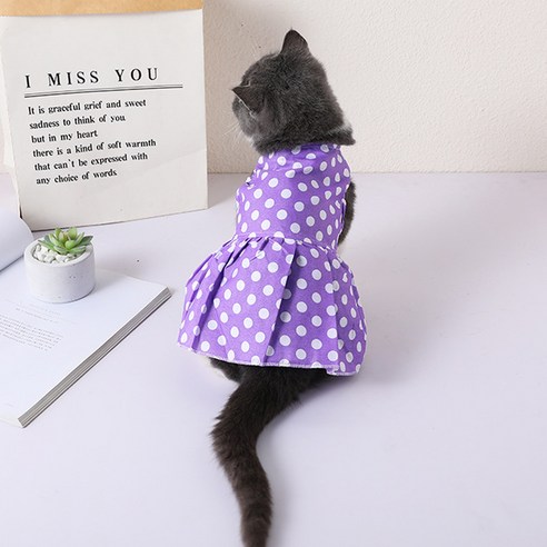 아티펫 고양이 땡땡이 패턴 원피스, 퍼플, 1개