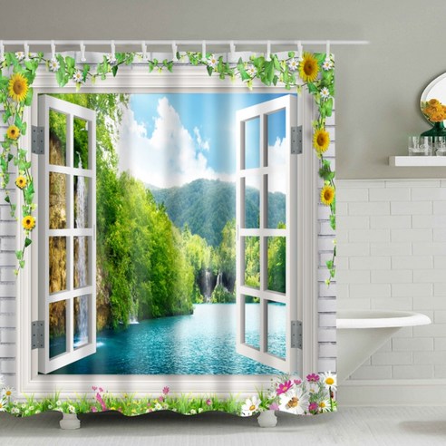 창밖 풍경 파티션 욕실 샤워 커튼 A02 180 x 180 cm, 1개