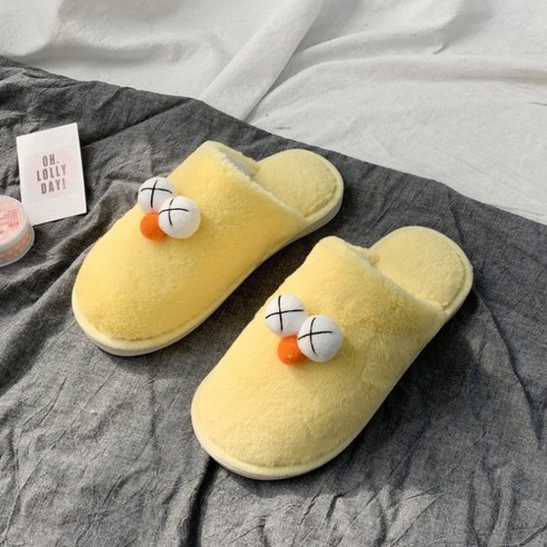 캐릭터 컬러 털 실내화, Yellow