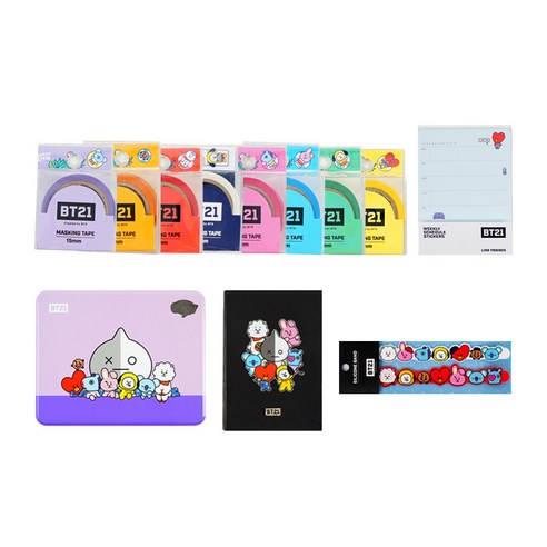 BT21 다이어리 마스킹 꾸미기 15mm 문구 세트, 혼합색상, 1세트