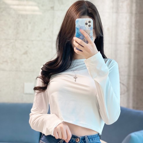 레몬티 여성용 데일리 긴팔 크롭 티셔츠 lkf222