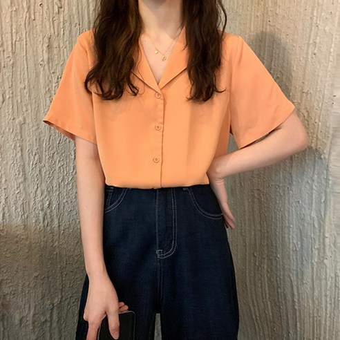 유니제이 여성용 호이딘 카라 베이직 반팔 셔츠