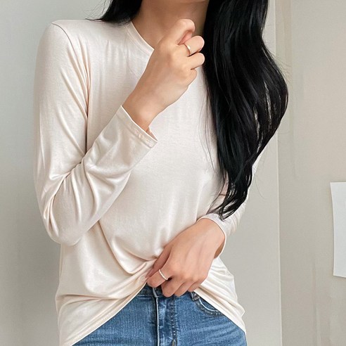 오키 여성용 라운드 레이온 긴팔 티셔츠