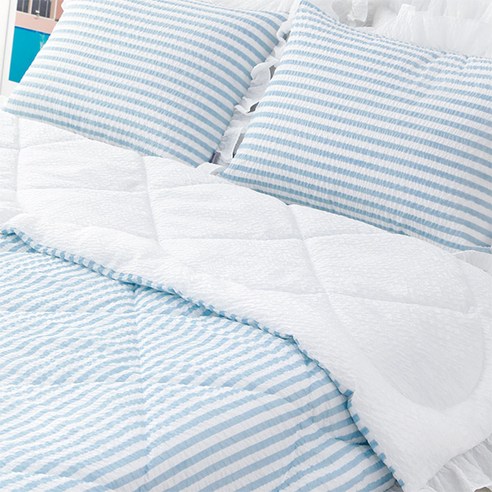 안락하고 럭셔리한 여름철 취침 경험을 위한 아망떼 폴라리스 시어서커 리플 프릴 여름 이불패드 세트