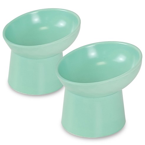 모나지오 반려동물 경사형 원형 도자기 식기 세트, 2개, 민트