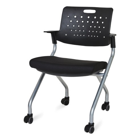 청심의자 타임스터디 사륜형 패브릭 방석 의자 TS-R950, 블랙(바디), 실버(프레임)