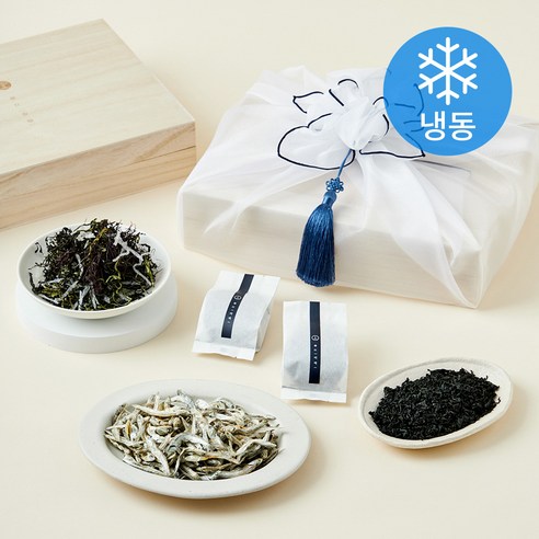 앵강마켓 남해 죽방렴 멸치 160g + 해초샐러드 70g + 미역 20g x 4개입 프리미엄 3호선물세트 + 쇼핑백 (냉동), 310g, 1세트