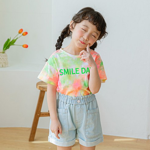 라라아망 아동용 통기성 레터링 물나염 티셔츠