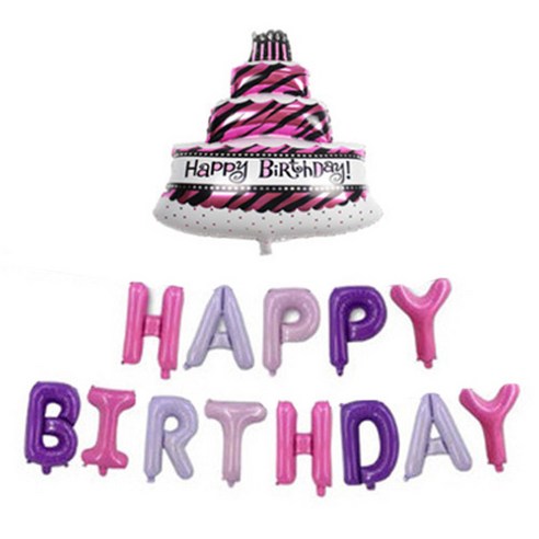 이모쿠비 생일파티풍선 케이크 가랜드세트, 퍼플, 1세트