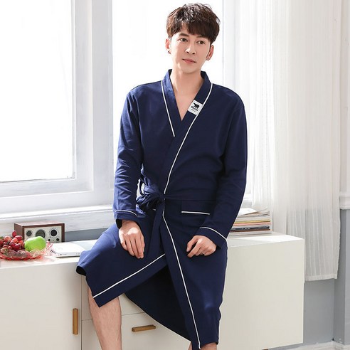 피어니스트 남성용 커플 코튼 긴팔 퓨어 홈웨어 가운