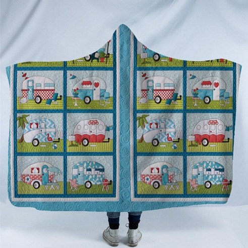 소니오 캠핑 스타일 케이프 후드 담요 단층플란넬 150 x 130 cm, TYPE 06, 1개