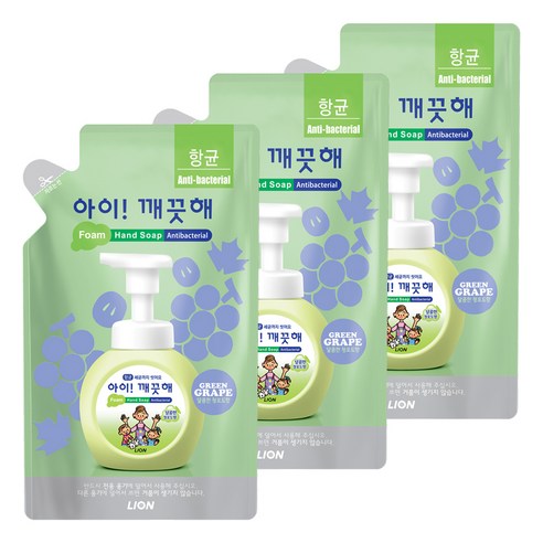 아이깨끗해 향균 거품 핸드 솝 리필 청포도향, 200ml, 3개