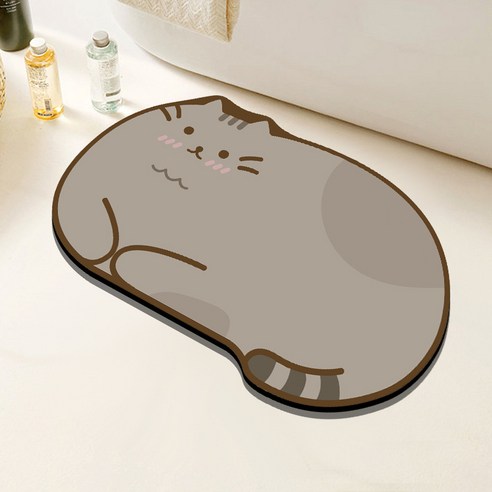 피어니스트 속건성 논슬립 고양이 모양 매트, 그레이