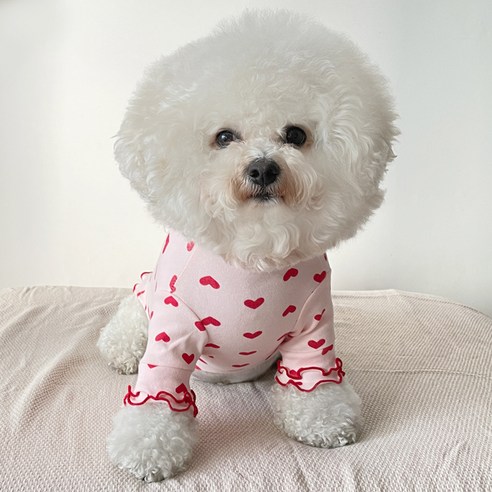 강아지 하트셔링 티셔츠, 핑크
