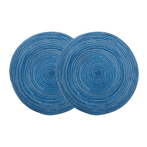마켓감성 원형 고급라탄 테이블매트 2p, 블루, 18cm