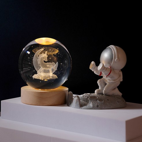 LED 수정구슬 무드등 원형볼 8cm + 핸드폰 거치대 세트, 유니콘