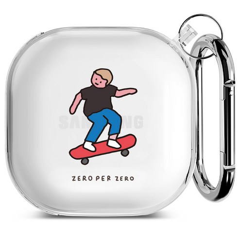 제로퍼제로 버즈라이브/버즈프로/버즈2pro/버즈2 투명케이스, 스케이트보드 보이