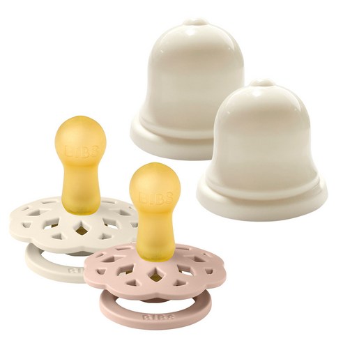 BIBS 보헴 고무 쪽쪽이 2단계 2종 + 실리벨 케이스 2p 세트, 2단계(6개월 이후), 블러쉬, 아이보리, 1세트