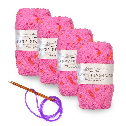 해피 핑퐁 수면사 털실 80g x 4p + 줄바늘, 05 핫핑크
