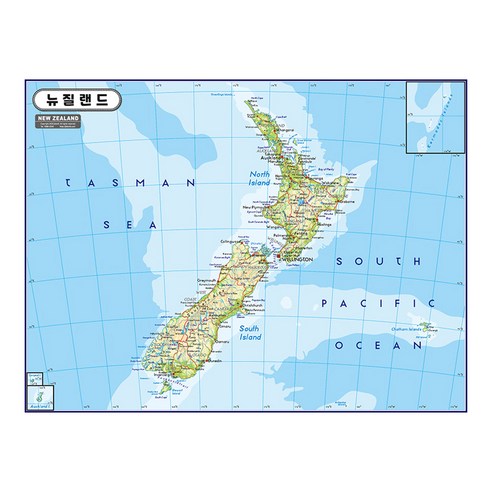 지도닷컴 지형 코팅형 뉴질랜드지도 210 x 150 cm, 1개