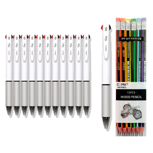 동아 Q3 펜 0.4mm 12p + 투코비 코마 삼각 지우개 연필 SG-208 12p 세트, 하양, 1세트