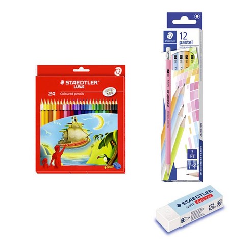 스테들러 루나 색연필 + 노리카 파스텔 연필 HB 12p + 소프트 지우개 대형 S20 526S 세트, 24색(색연필), 랜덤발송(연필), 1세트