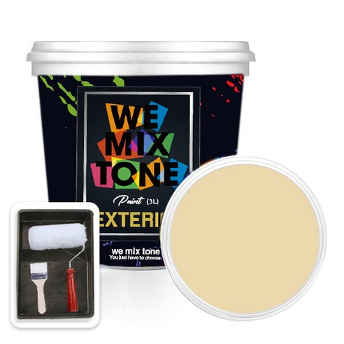 WEMIXTONE 외부용 EXTERIOR 페인트 3L + 붓 + 로울러 + 트레이 세트, WMT0483P01(페인트)